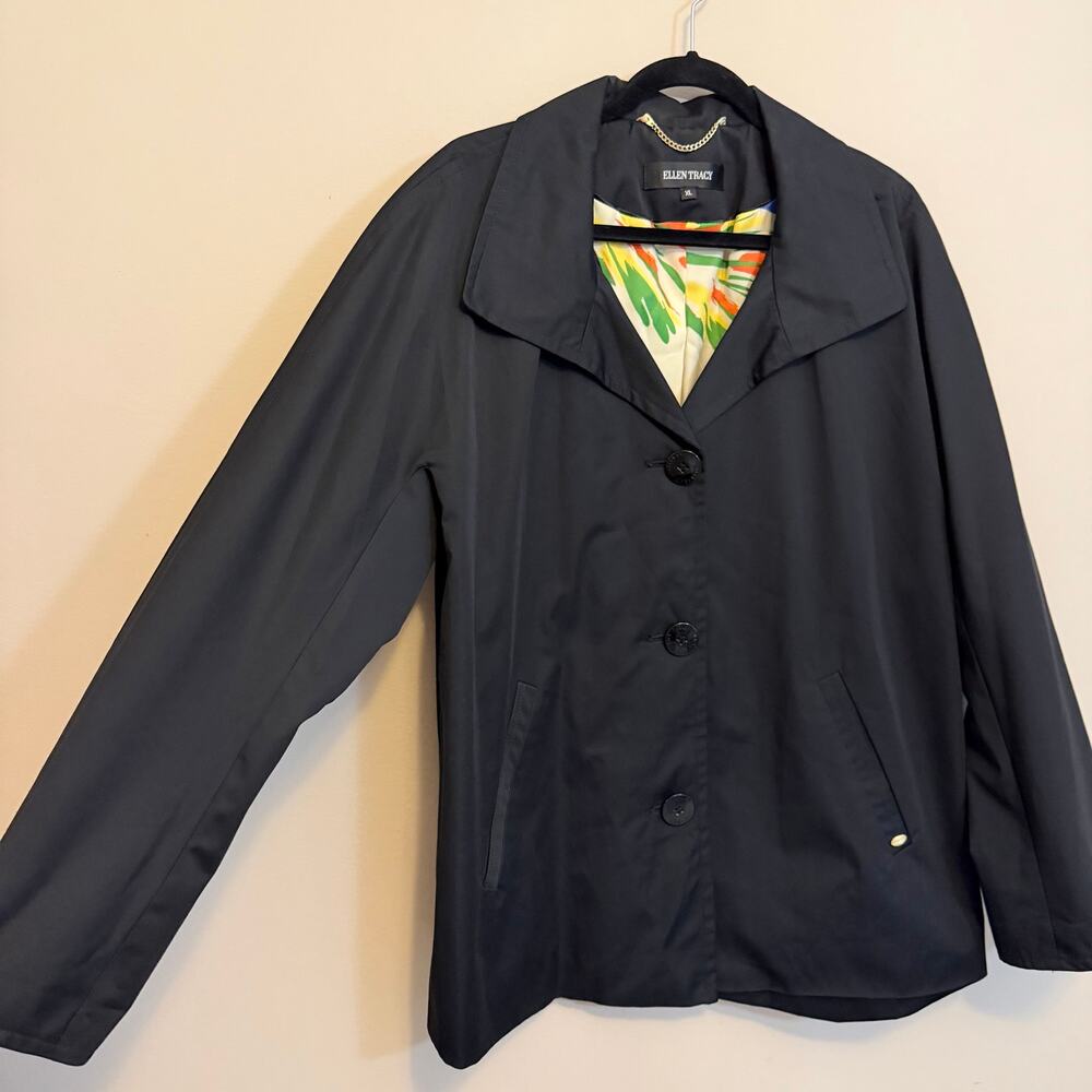 Ellen Tracy Womens Trench Rain Coat Jacket Size XL Black Workwear Outdoors - Picture 3 of 6